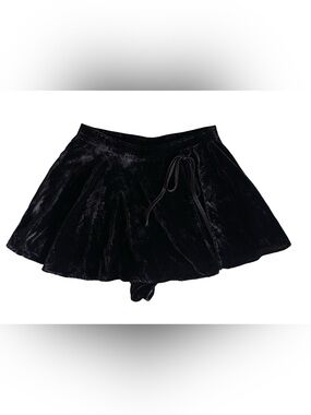 Free People Black Velvet Wrap Skort | Tie Front Flowy Mini Shorts